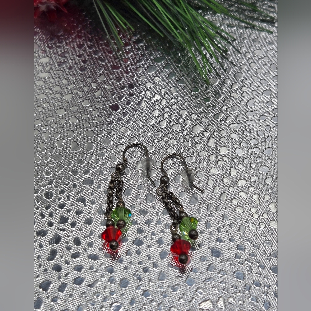 "5/$25" Sterling Silver Christmas Dangle Earrings Made W/Swarovski Crystals - Picture 3 of 6
